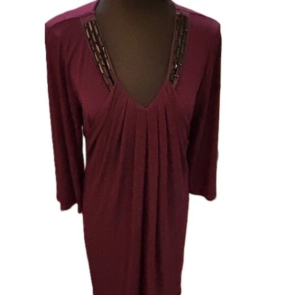 Badgley Mischka PLUM Draped Dress w/ V-Neck Embellished Beading w/Belt ( L ) NWT - Picture 13 of 16